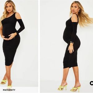 Maternity Black One Sleeve Midi Dress